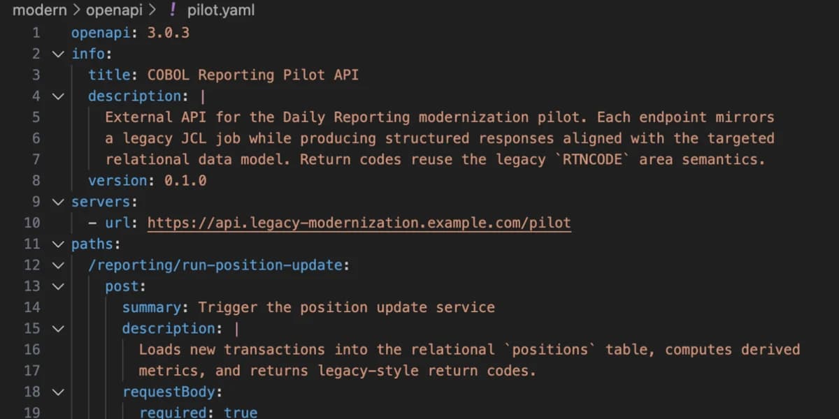 OpenAPI definition for a COBOL reporting modernization pilot.